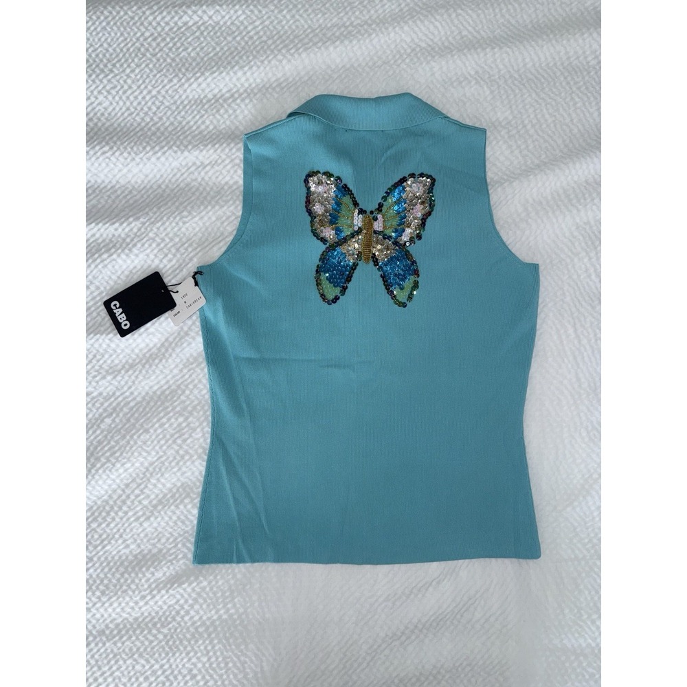 Cabo VTG NEW Women's Medium Butterfly Polo Vest‎ Bead Embellished Embroidered